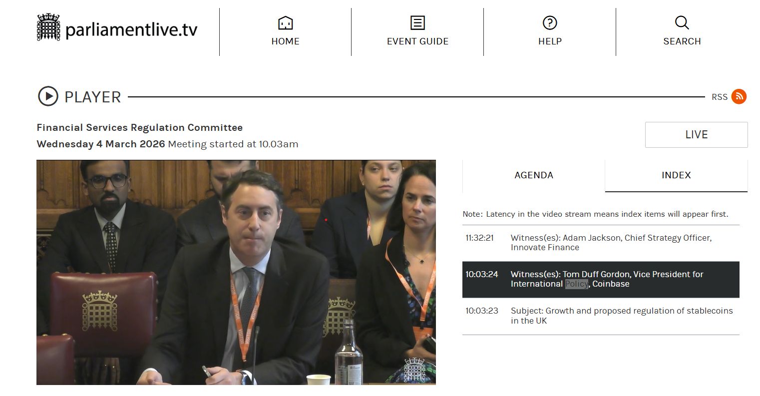 مجلس اللوردات البريطاني يستجوب مسؤولًا في Coinbase بشأن العملات المستقرة ومخاطر سحب الودائع