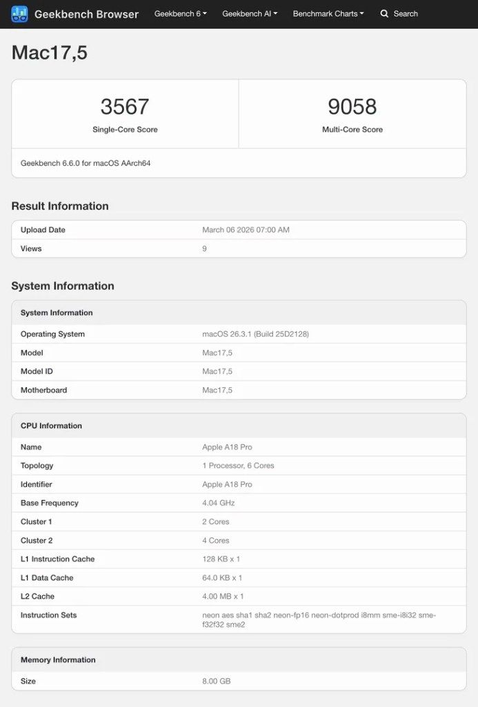 تكنولوجيا: حاسوب MacBook Neo من أبل يفاجئ الجميع بأداء يتفوق على معالج M3 في اختبارات جديدة