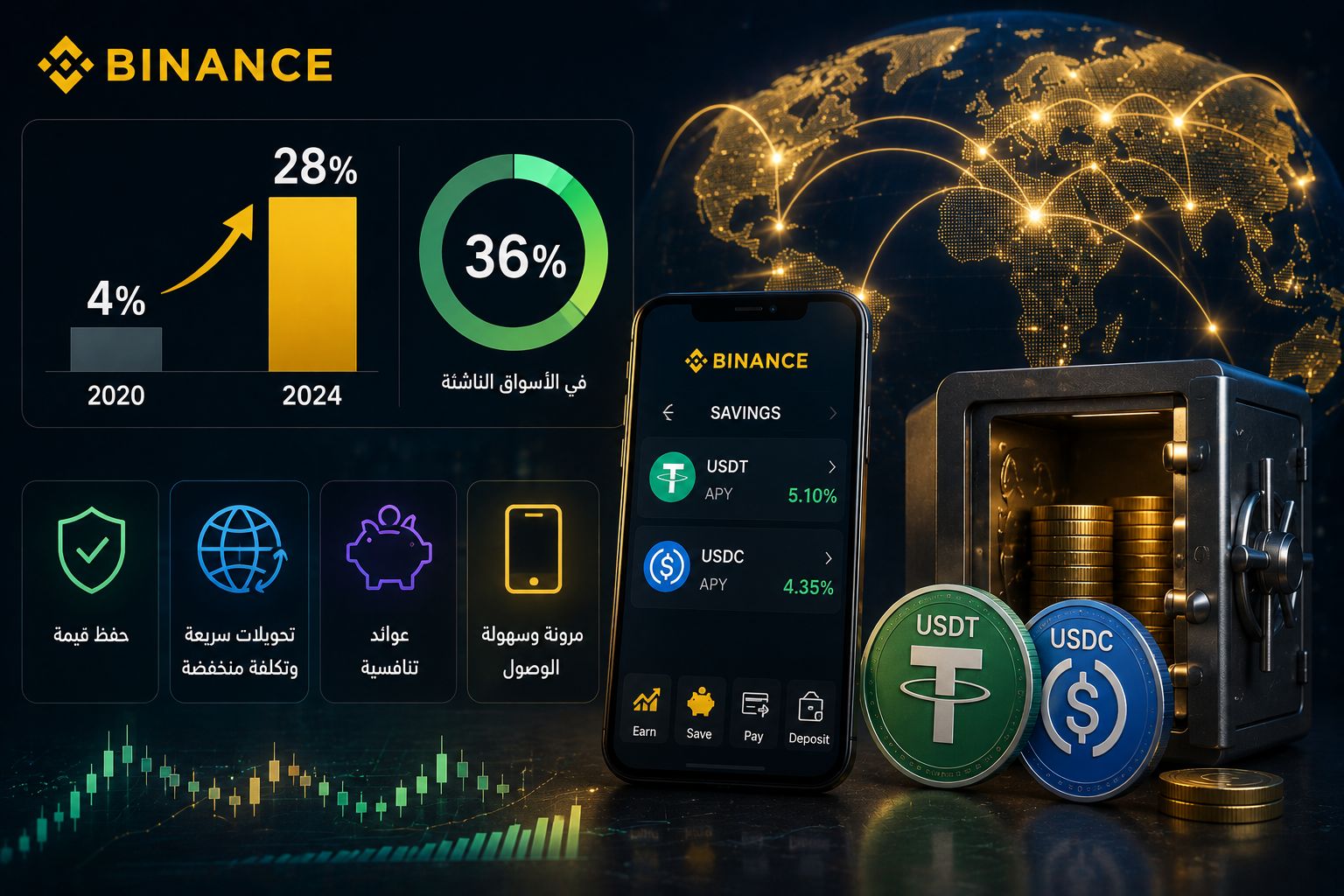 منصات العملات الرقمية تتحول إلى حسابات ادخار: لماذا يحتفظ مستخدمو بينانس بثرواتهم بالعملات المستقرة؟