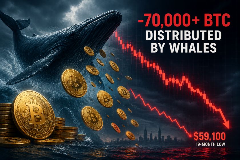الحيتان تبيع أكثر من 70 ألف بيتكوين تزامنا مع هبوط السوق