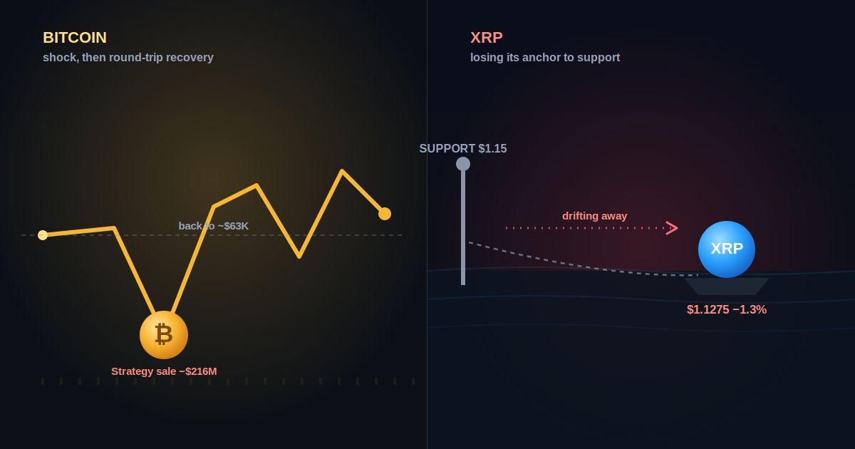 التقلبات مستمرة: سعر البيتكوين يرتد بعد بيع شركة “Strategy” وعملة XRP تواصل التراجع