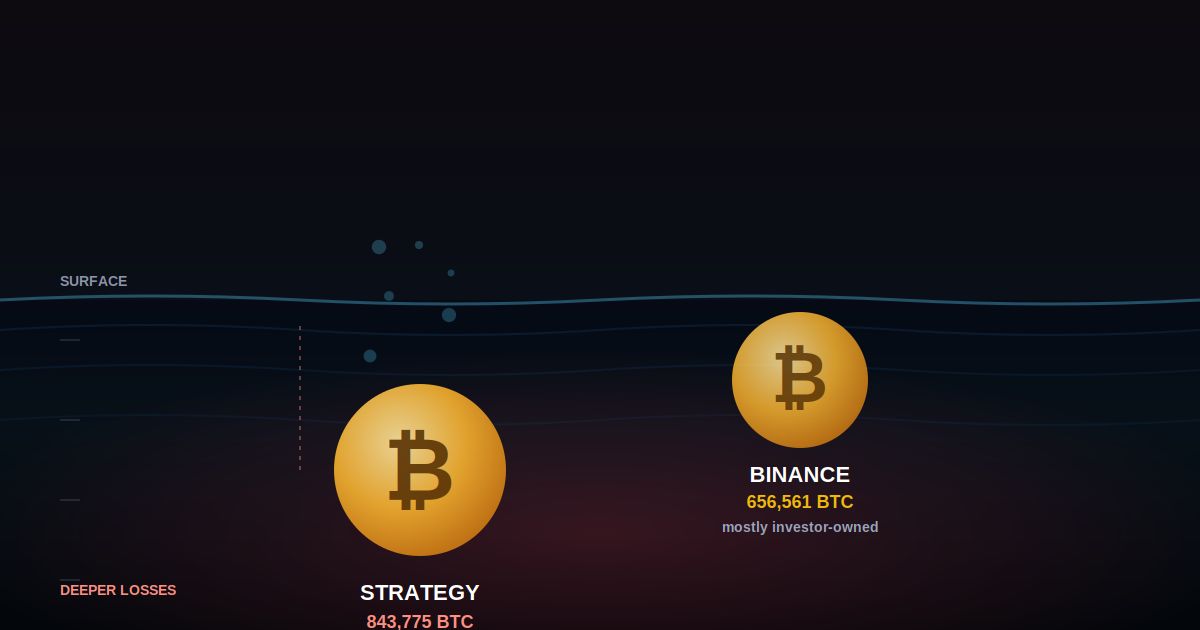 بحيازة تفوق منصة بينانس: شركة “Strategy” تتصدّر قائمة خسائر البيتكوين غير المحققة