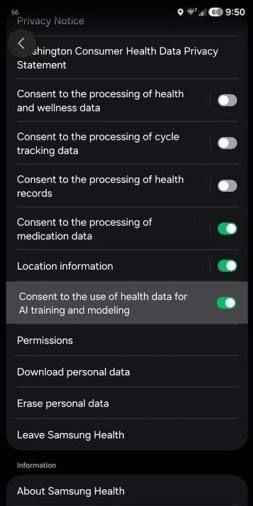 تكنولوجيا: سامسونج تطلب من مستخدمي Samsung Health الموافقة على استخدام بياناتهم الصحية لتدريب الذكاء الاصطناعي وإلا ستُحذف بياناتهم