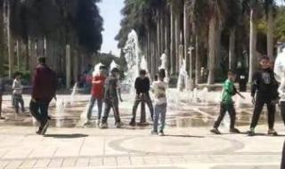 فيديو.. نافورة حديقة الأزهر تجذب الزوار فى أول أيام عيد الفطر