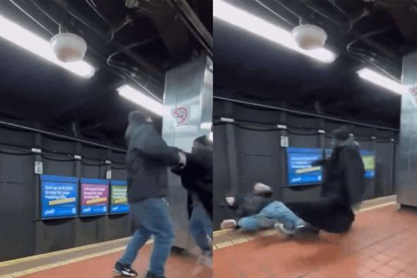 لقطات مرعبة.. وفاة شخص بعد دفعه تحت قطار الانفاق في أمريكا (فيديو)