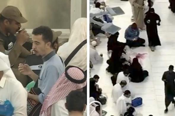 رجال الأمن يشاركون المعتمرين الإفطار في الحرم المكي لحظة رفع الأذان .. فيديو