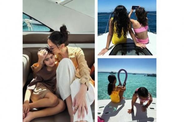 صور- بسمة بوسيل على البحر تستمتع بإجازة الصيف مع أولادها في الجونة