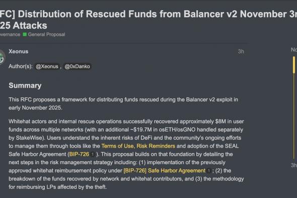 اقتراح من مجتمع Balancer لتوزيع جزء من الأموال المسترجعة بعد الاختراق
