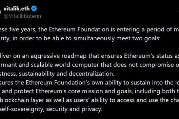 فيتاليك بوتيرين يخصّص 45 مليون دولار من ETH لدعم الخصوصية والبنية التحتية مفتوحة المصدر