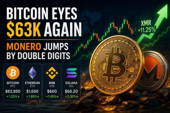 سعر البيتكوين يقترب من مستوى 63 ألف دولار وعملة مونيرو تتألق: التفاصيل