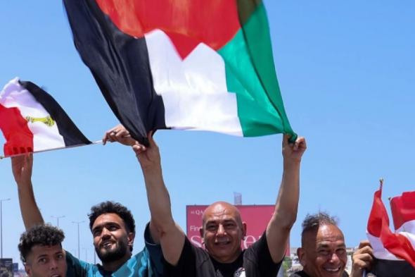 بالصور: حسام حسن والمنتخب المصري يرفعون العلم الفلسطيني بعد وصولهم إلى القاهرة